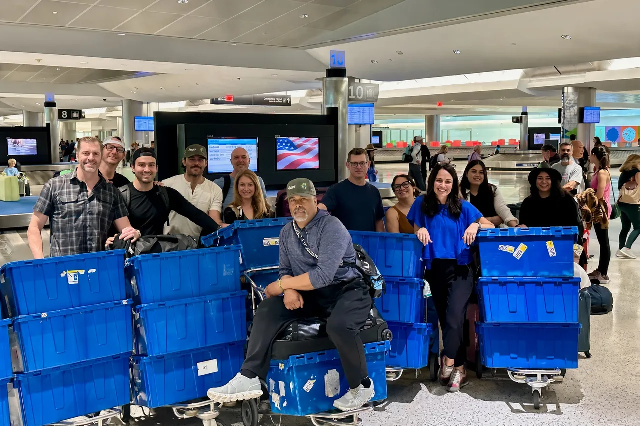 A SpineHope mission team at the airport with surgical supplies