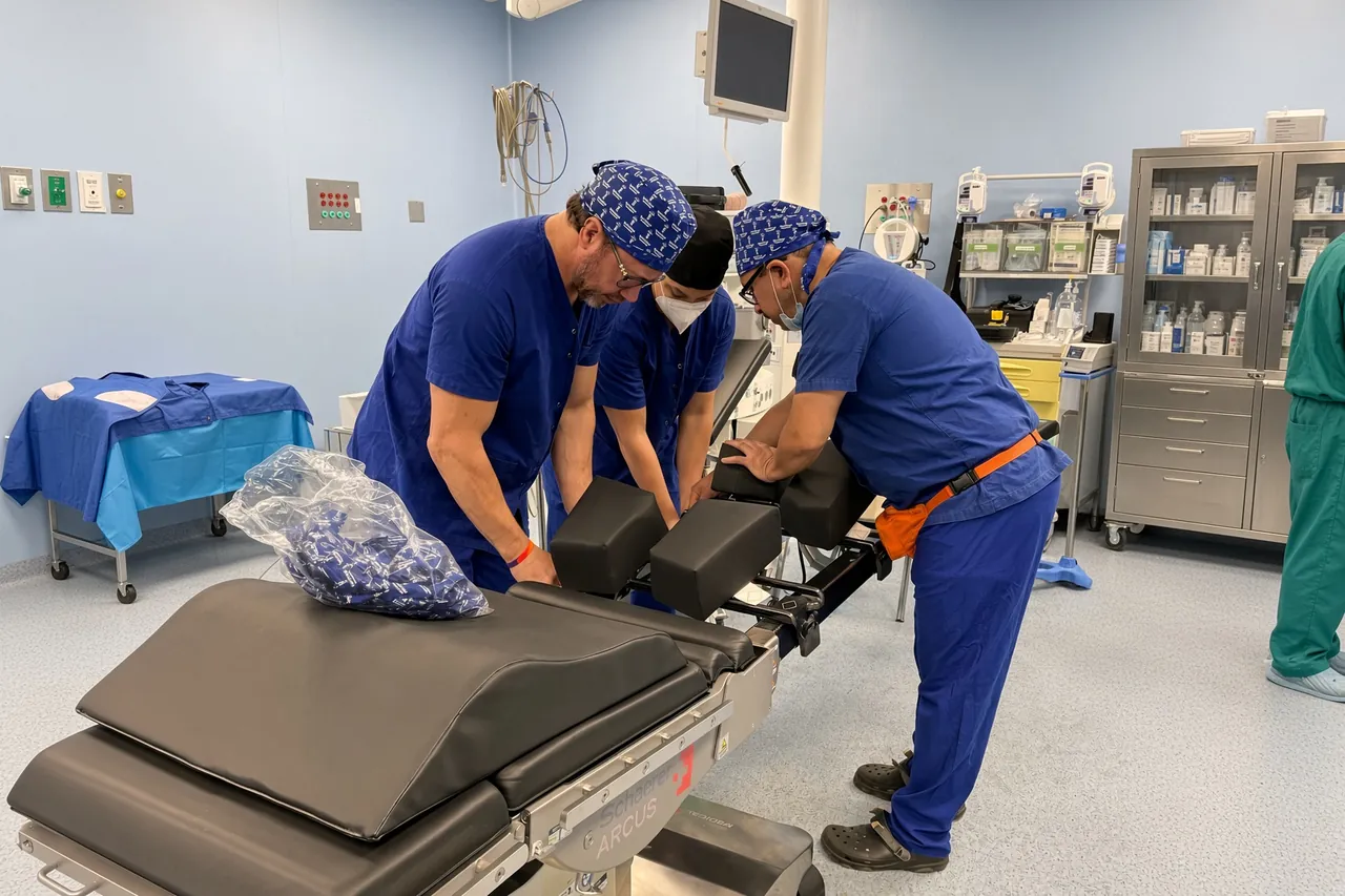 SpineHope surgeons preparing an operating table