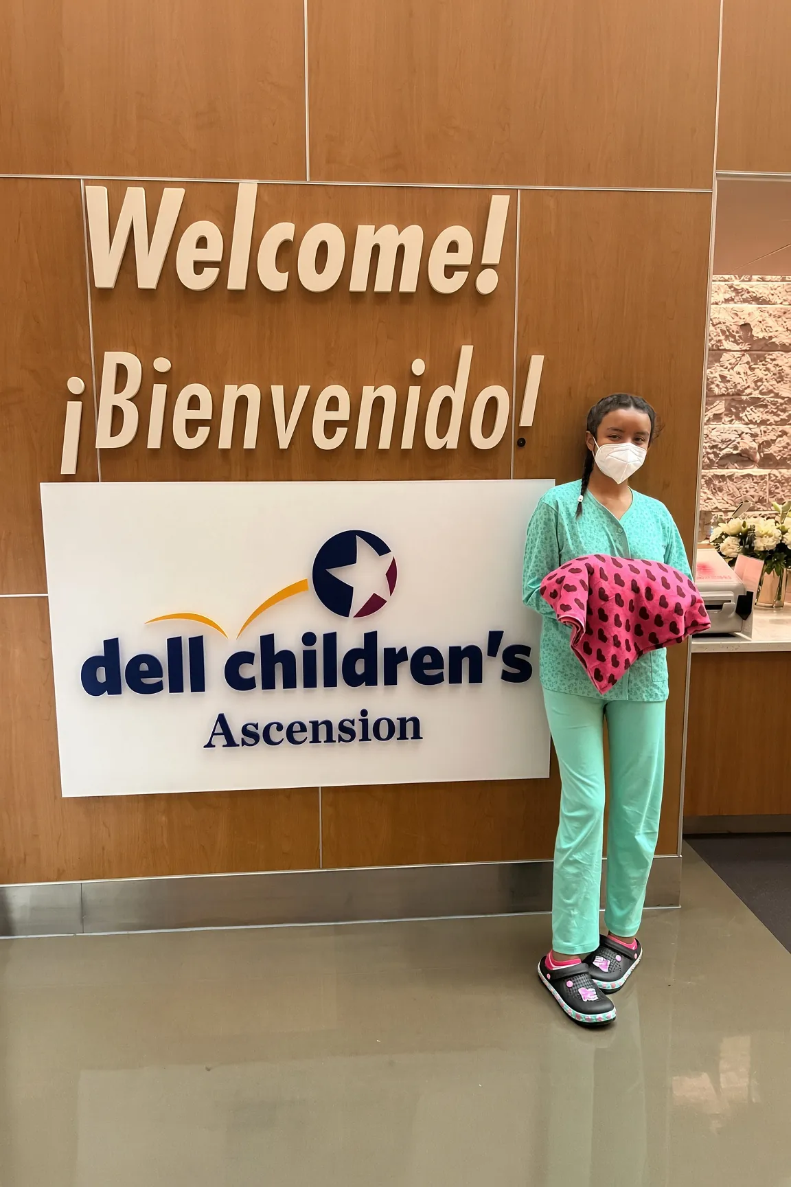 A SpineHope patient arriving at Dell Children's hospital in Austin